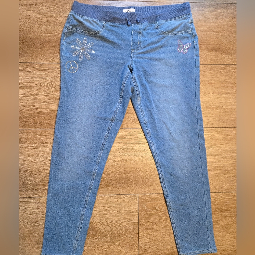 SO Girls Plus Rib Waist Embellished Skinny Jeggings Jeans Size 20 Plus Blue - Picture 2 of 7